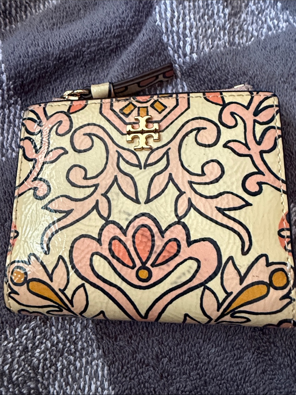 Tory Burch Cream, Pink & Yellow Floral Zip Wallet